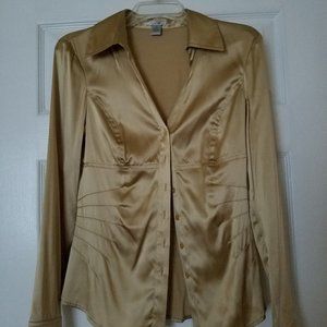 Cache silk long sleeve collared gold button down
